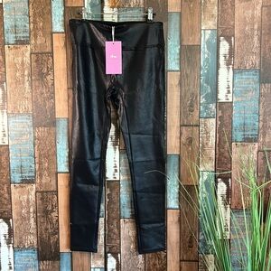 Ginasy black faux leather pleather ankle leggings